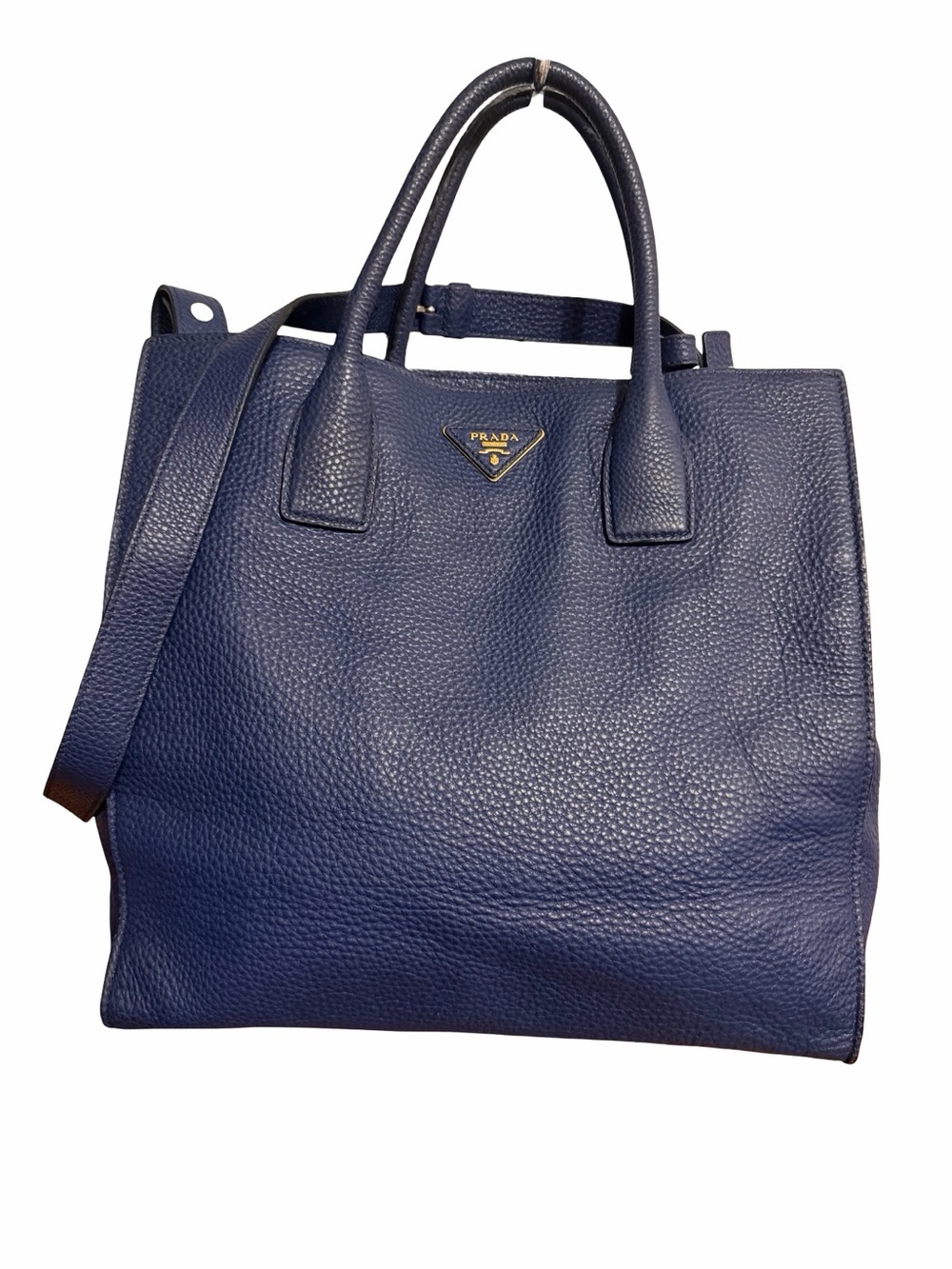 Prada Navy Leather Tote Bag with Shoulder Strap w/ certificate of authenticity